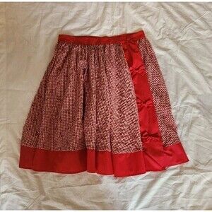 Unique Vintage Red/White Gingham Cherry Print Rye Swing Skirt Pinup M